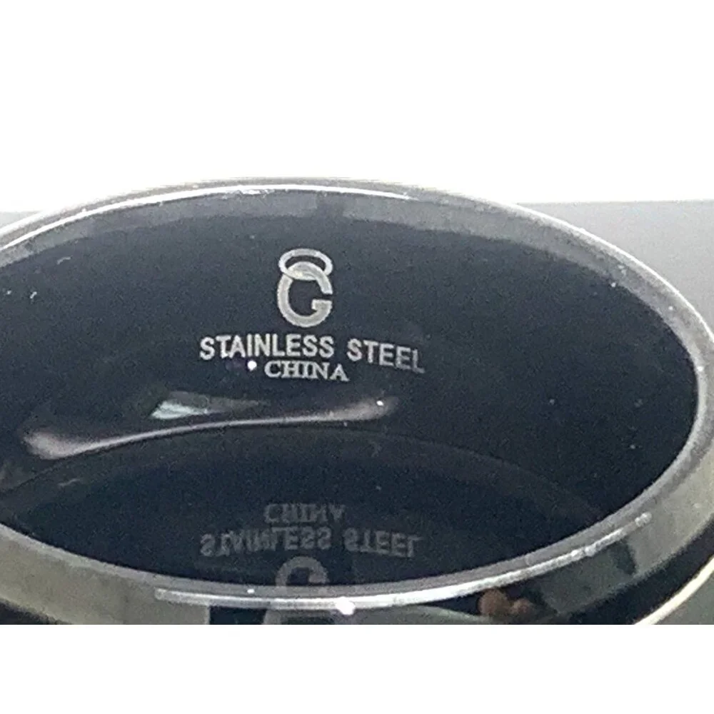 Men's Wedding Band Stainless Steel Black Gemstones 8.8mm Wide Ring Size 11.5